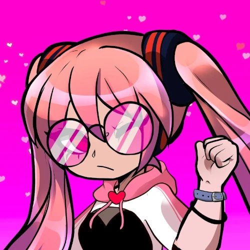 female anime character with blonde pigtails and sunglasses